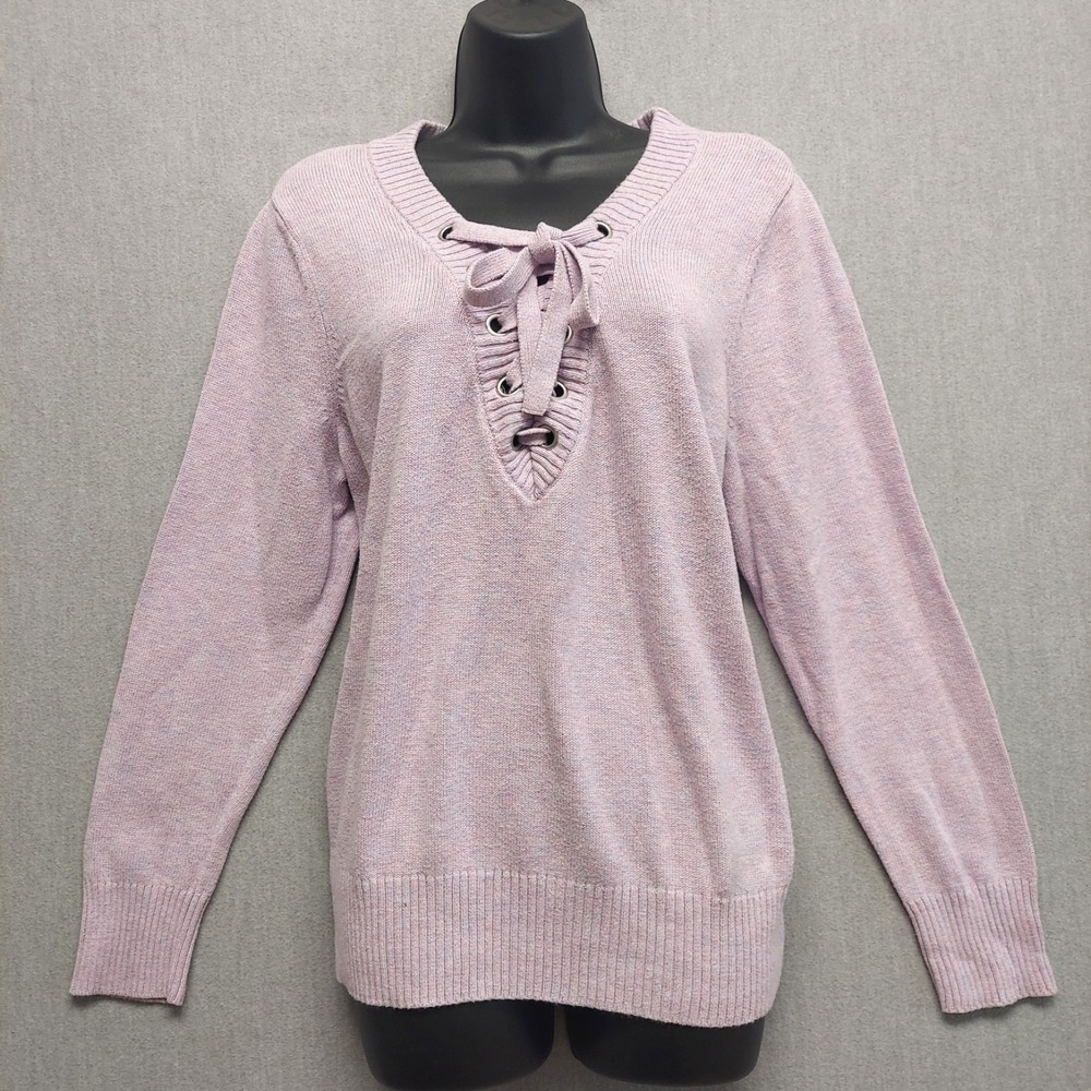 Soho Jeans‎ Sweater Women M Lilac Lace-Up Coquette Soft Girl Romantic Preppy